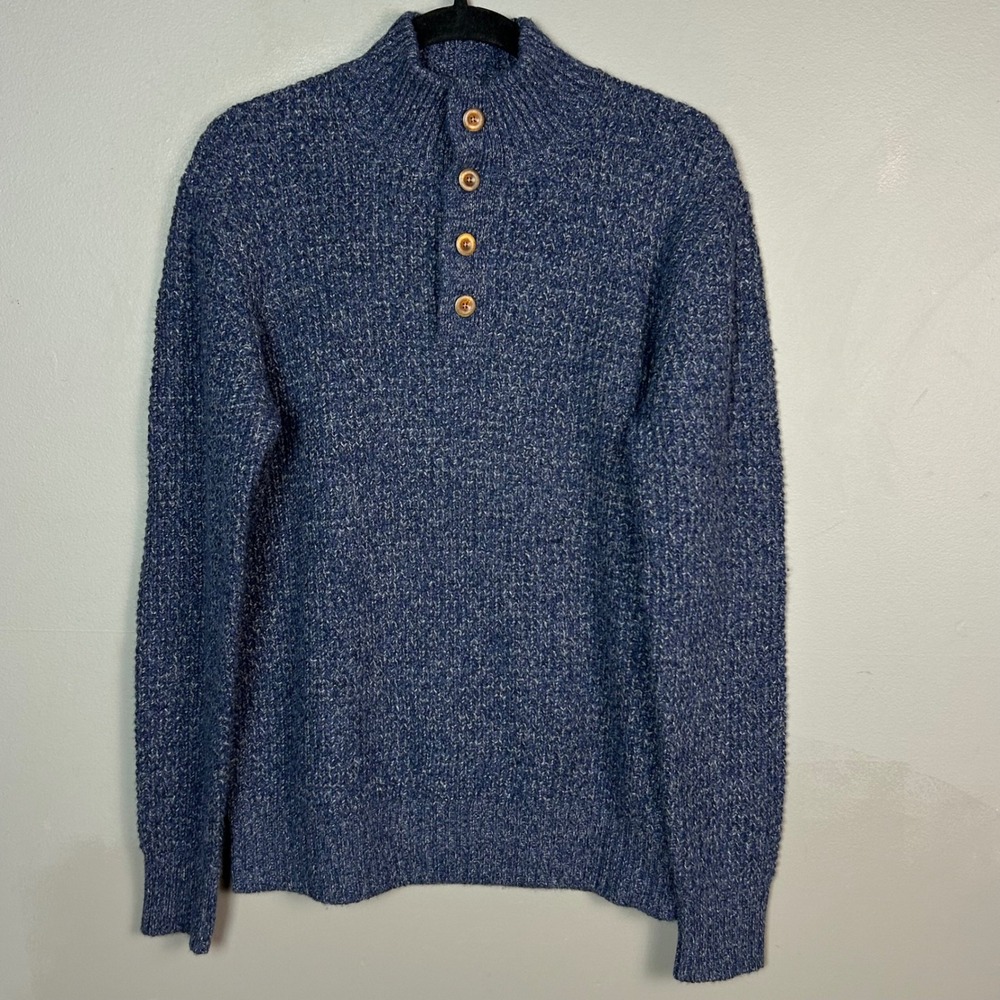 Faherty Brand Sweater Mens Medium Navy Wool Cashmere Quarter Button Fisherman